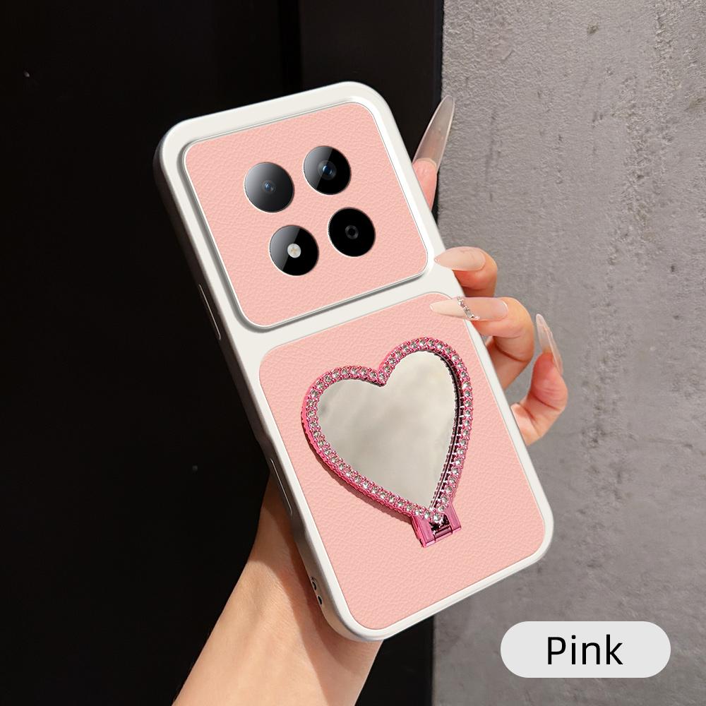For Redmi Note 15 Pro 5G Global 163.6mm Lambskin Series Skin Feel Shockproof Phone Case with Heart Mirror Holder(Pink)