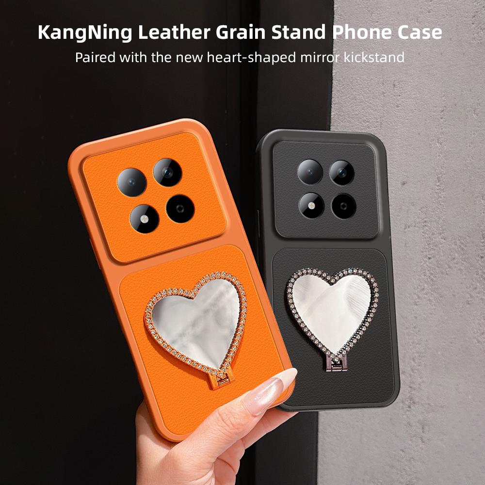 For Redmi Note 15 Pro 5G Global 163.6mm Lambskin Series Skin Feel Shockproof Phone Case with Heart Mirror Holder(Purple)