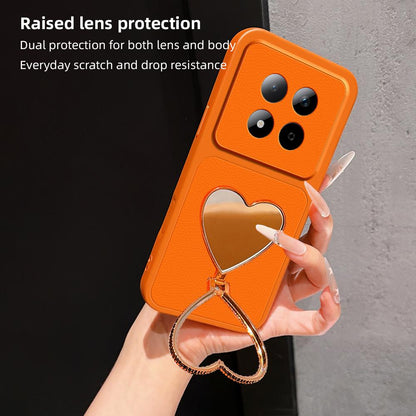 For Redmi Note 15 Pro 5G Global 163.6mm Lambskin Series Skin Feel Shockproof Phone Case with Heart Mirror Holder(Purple)