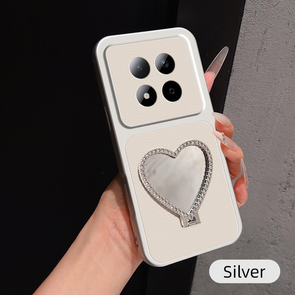 For Redmi Note 15 Pro 5G Global 163.6mm Lambskin Series Skin Feel Shockproof Phone Case with Heart Mirror Holder(Silver)