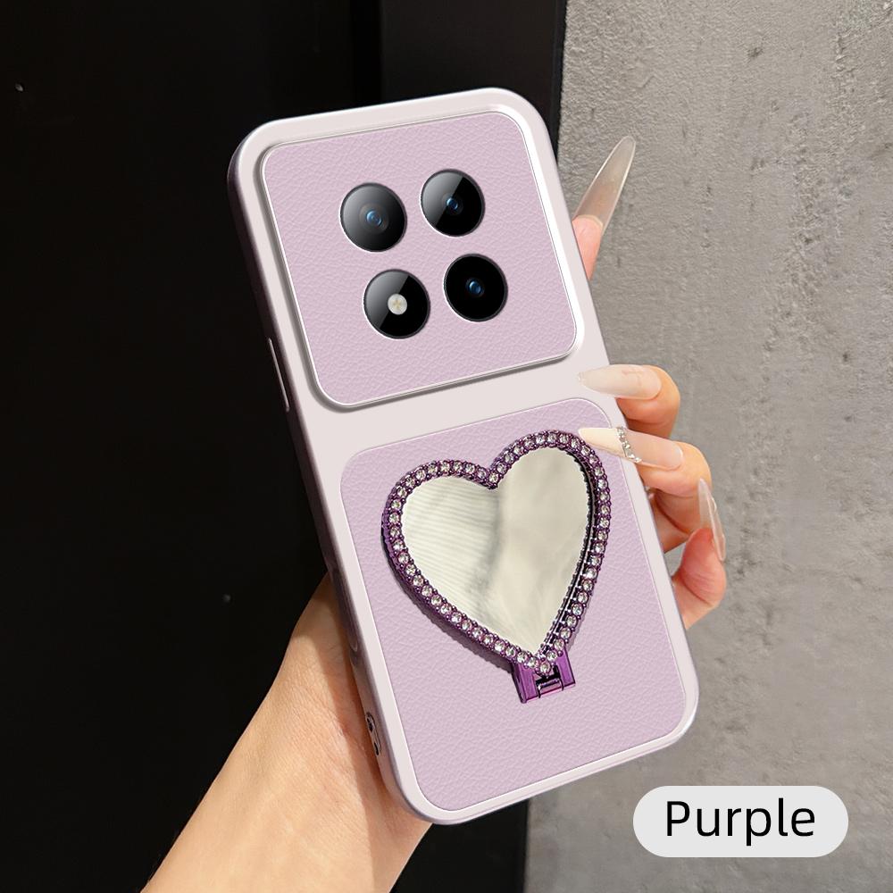 For Redmi Note 15 Pro+ 5G Global 163.3mm Lambskin Series Skin Feel Shockproof Phone Case with Heart Mirror Holder(Purple)