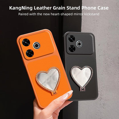 For Redmi Turbo 3 Lambskin Series Skin Feel Shockproof Phone Case with Heart Mirror Holder(Pink)