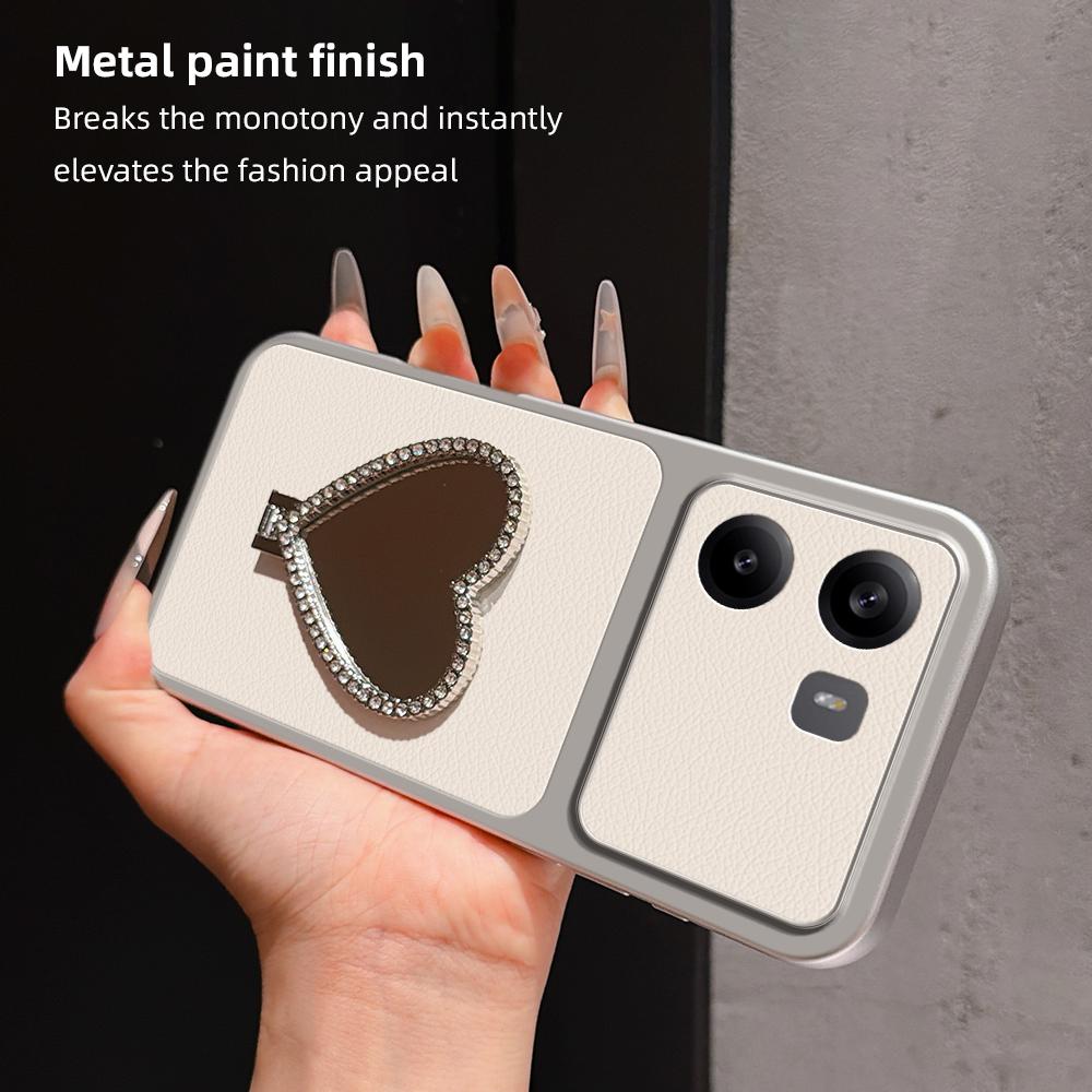 For Redmi Turbo 4 Lambskin Series Skin Feel Shockproof Phone Case with Heart Mirror Holder(Pink)