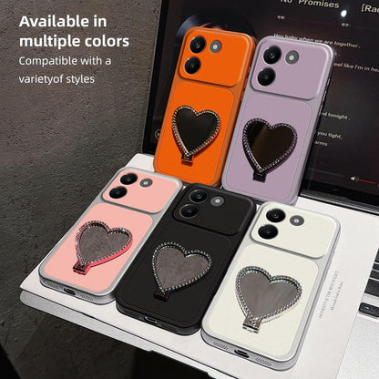 For Redmi Turbo 5 5G Lambskin Series Skin Feel Shockproof Phone Case with Heart Mirror Holder(Black)