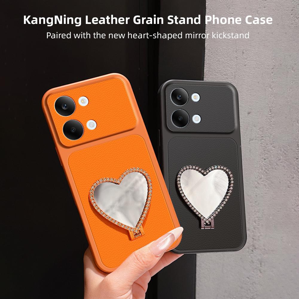 For Redmi Turbo 5 Max 5G Lambskin Series Skin Feel Shockproof Phone Case with Heart Mirror Holder(Silver)