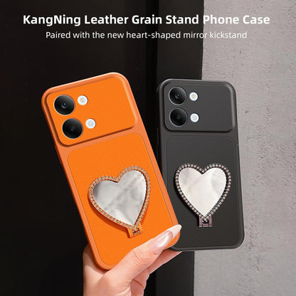 For Redmi Turbo 5 Max 5G Lambskin Series Skin Feel Shockproof Phone Case with Heart Mirror Holder(Silver)