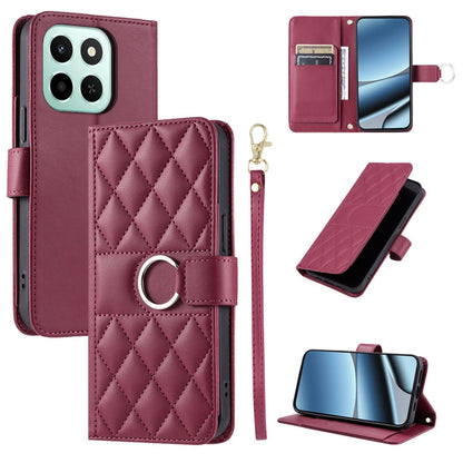 For Honor X6c / X6b 4G / X6a Ring Buckle Rhombic Leather Phone Case(Red)
