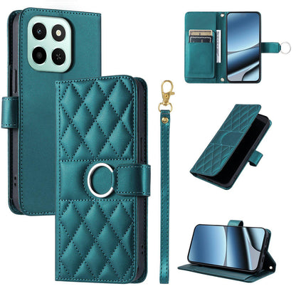For Honor X6c / X6b 4G / X6a Ring Buckle Rhombic Leather Phone Case(Green)