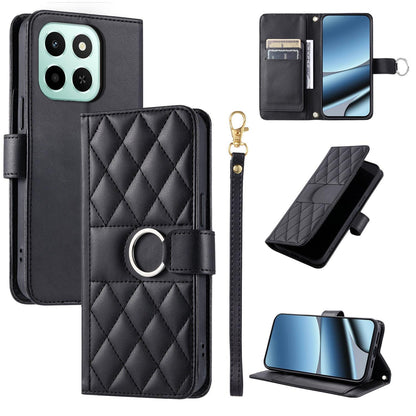 For Honor X6c / X6b 4G / X6a Ring Buckle Rhombic Leather Phone Case(Black)