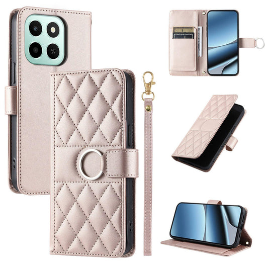 For Honor X6c / X6b 4G / X6a Ring Buckle Rhombic Leather Phone Case(Rose Gold)