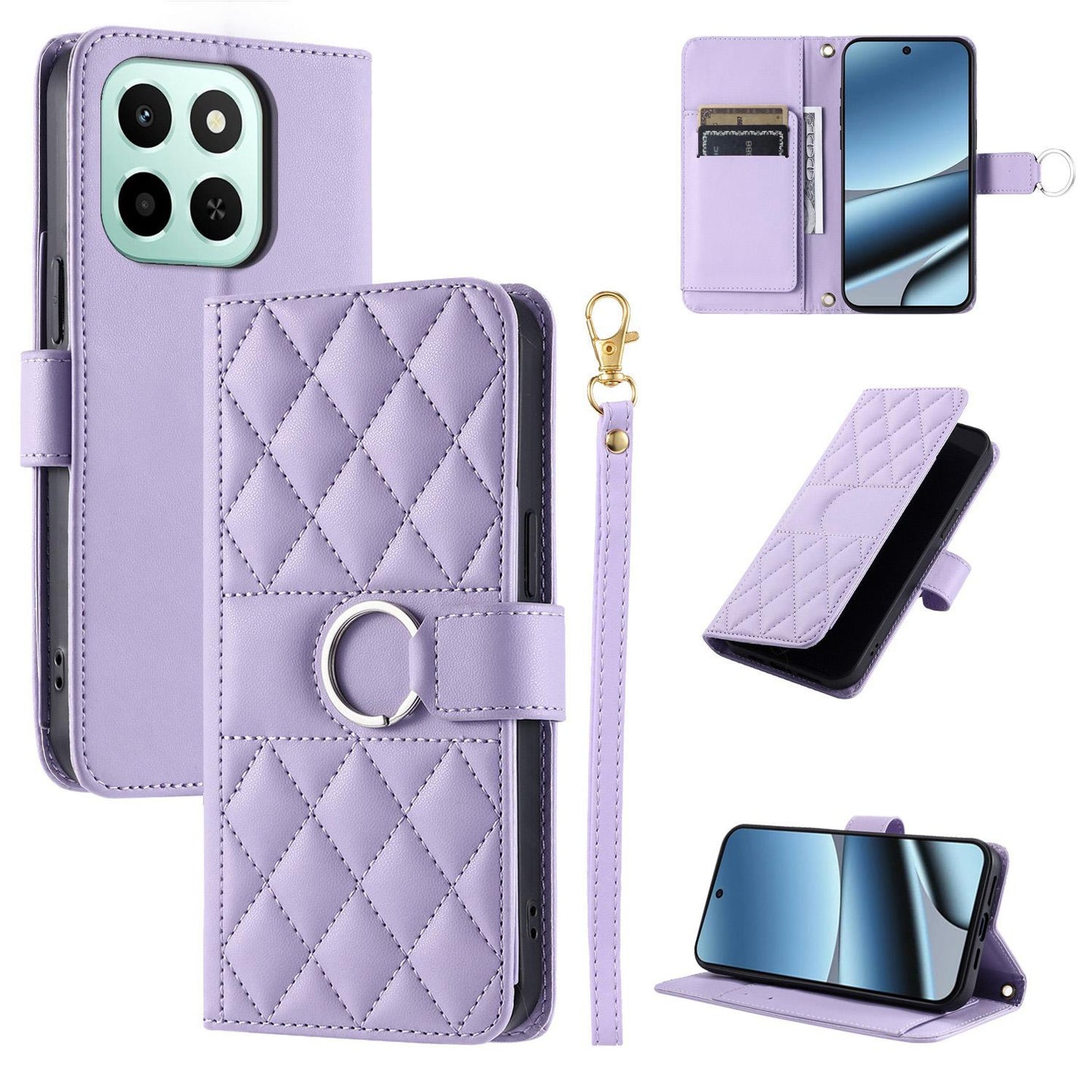 For Honor X6c / X6b 4G / X6a Ring Buckle Rhombic Leather Phone Case(Purple)