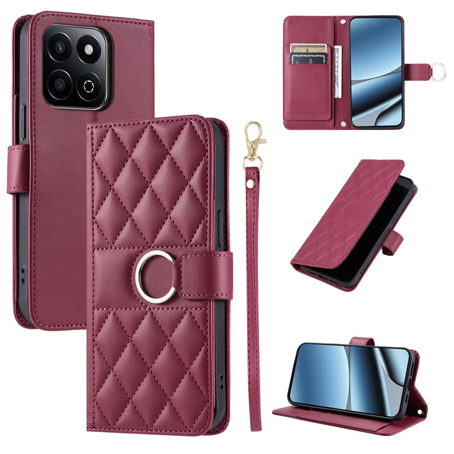 For Honor X7c 4G / 200 Smart / Play9T 5G Ring Buckle Rhombic Leather Phone Case(Red)