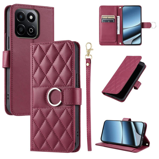 For Honor X7c 4G / 200 Smart / Play9T 5G Ring Buckle Rhombic Leather Phone Case(Red)