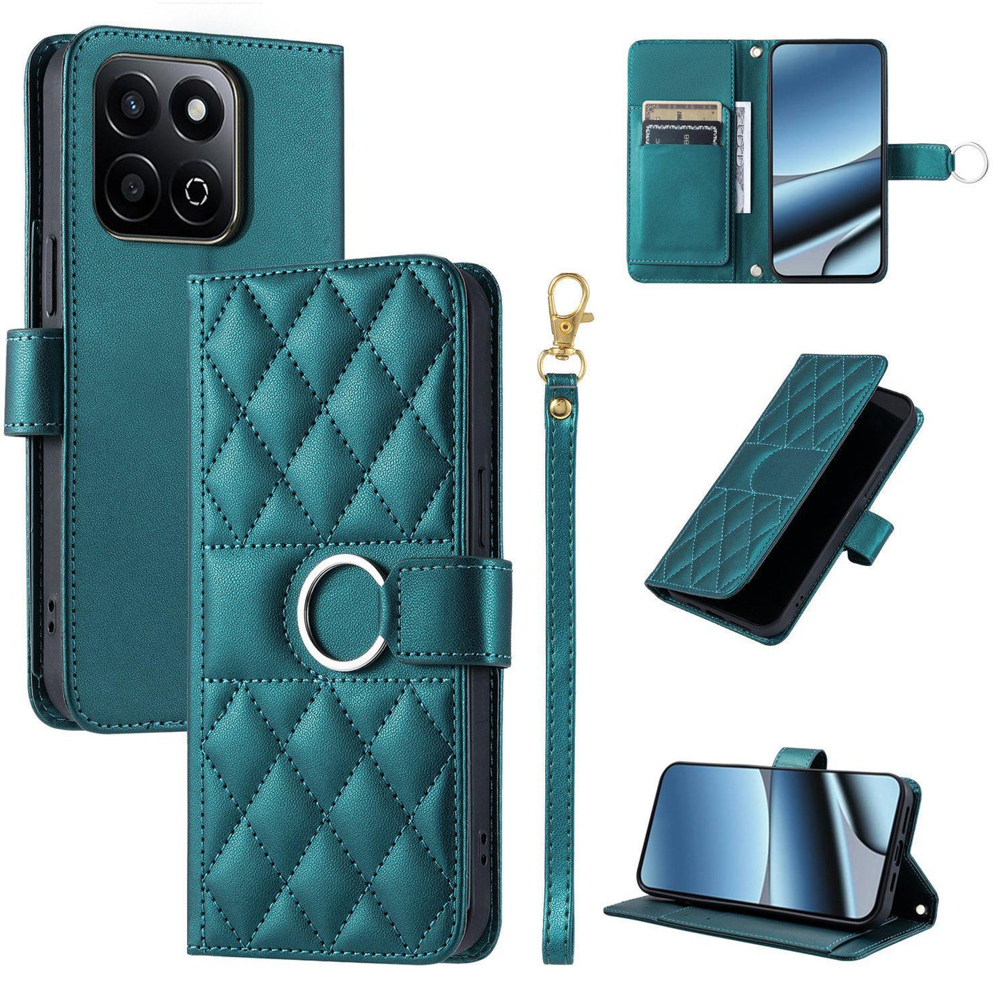 For Honor X7c 4G / 200 Smart / Play9T 5G Ring Buckle Rhombic Leather Phone Case(Green)