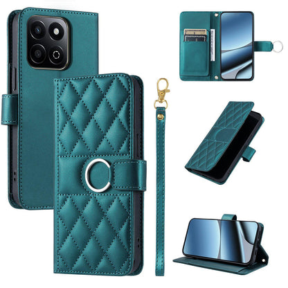 For Honor X7c 4G / 200 Smart / Play9T 5G Ring Buckle Rhombic Leather Phone Case(Green)