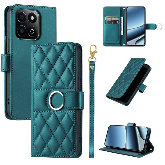 For Honor X7c 4G / 200 Smart / Play9T 5G Ring Buckle Rhombic Leather Phone Case(Green)