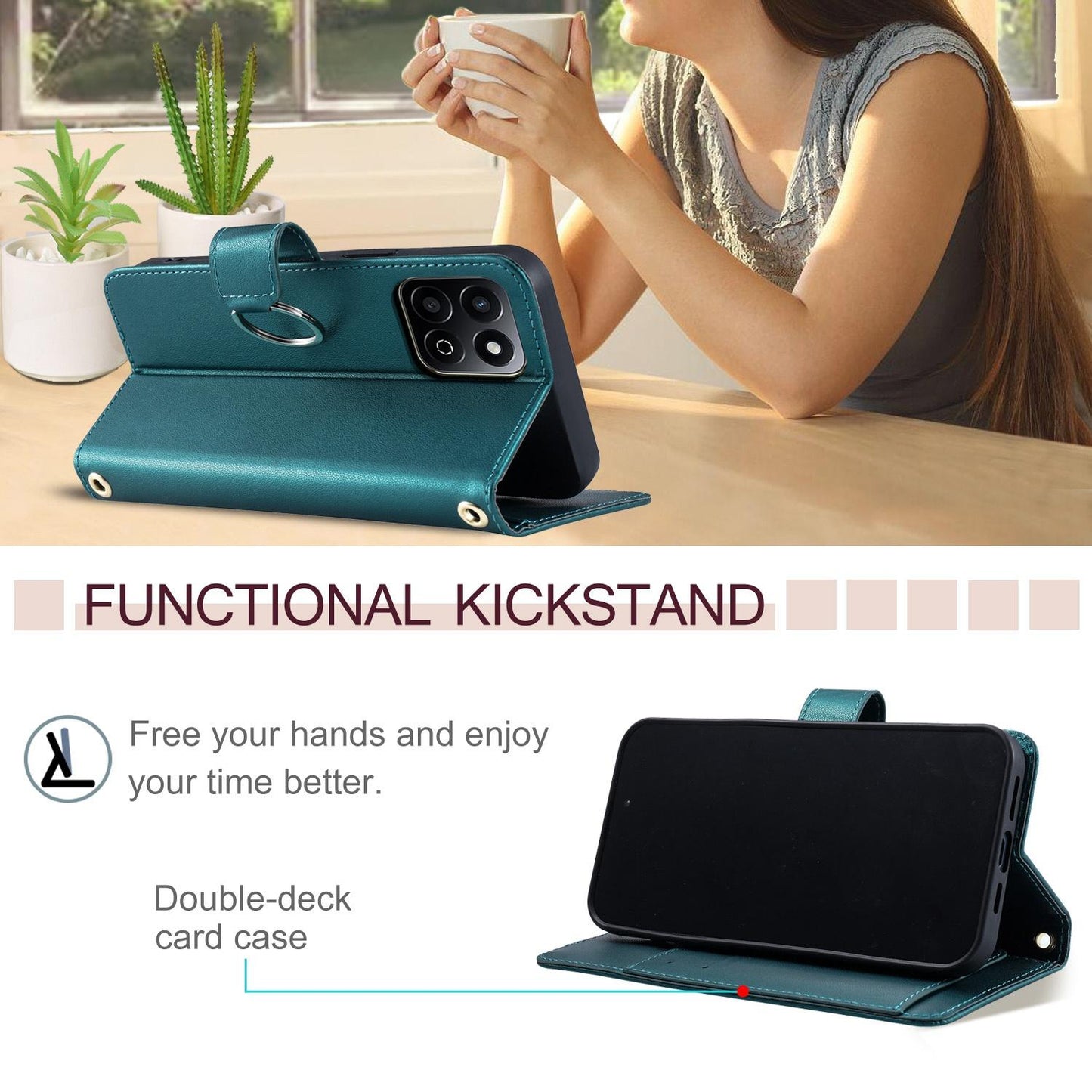 For Honor X7c 4G / 200 Smart / Play9T 5G Ring Buckle Rhombic Leather Phone Case(Green)