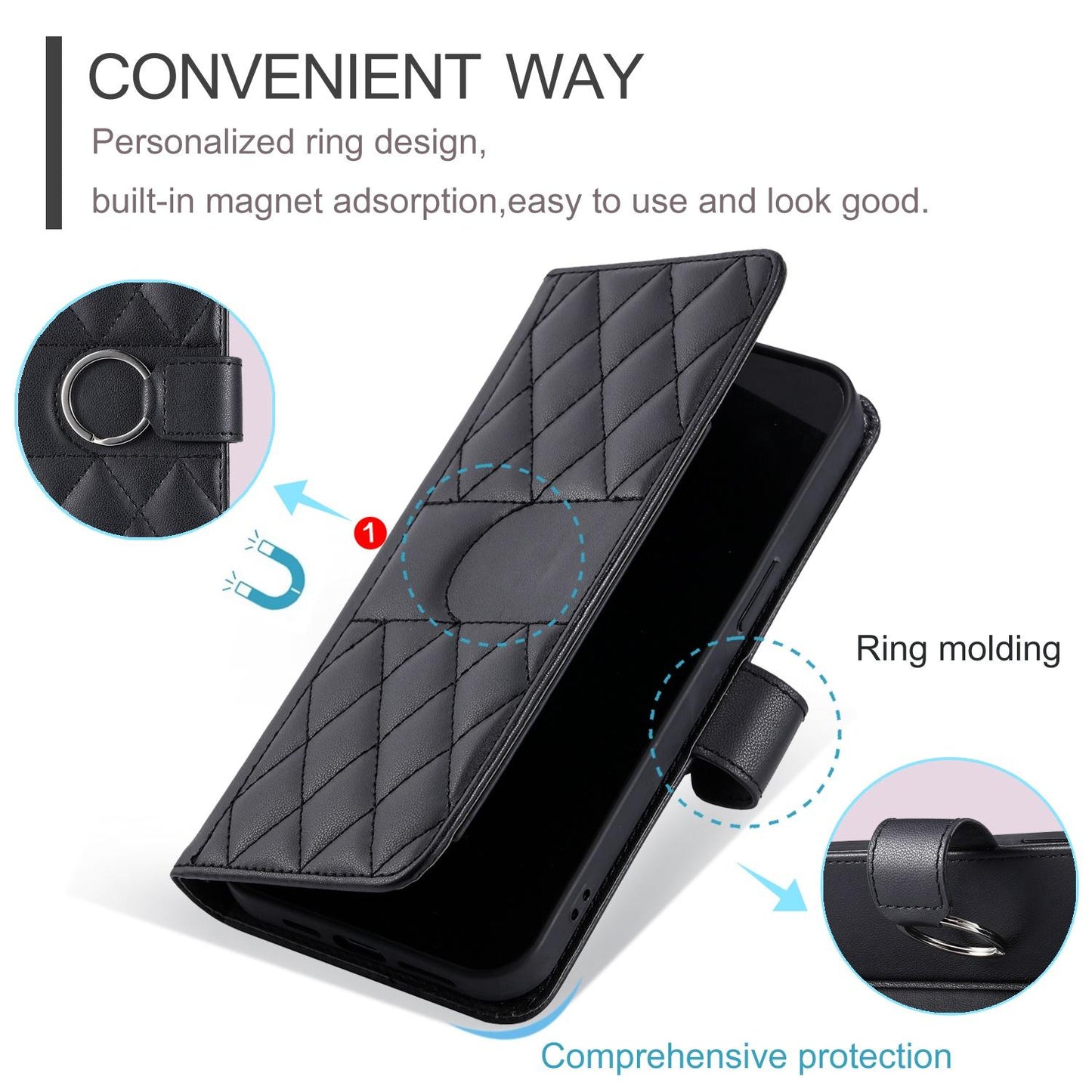 For Honor X7c 4G / 200 Smart / Play9T 5G Ring Buckle Rhombic Leather Phone Case(Black)