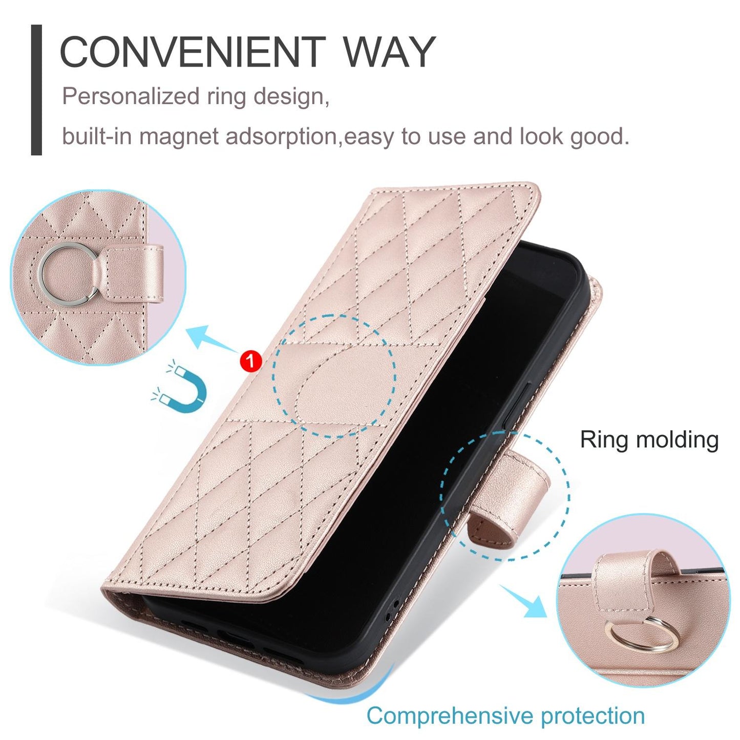 For Honor X7c 4G / 200 Smart / Play9T 5G Ring Buckle Rhombic Leather Phone Case(Rose Gold)