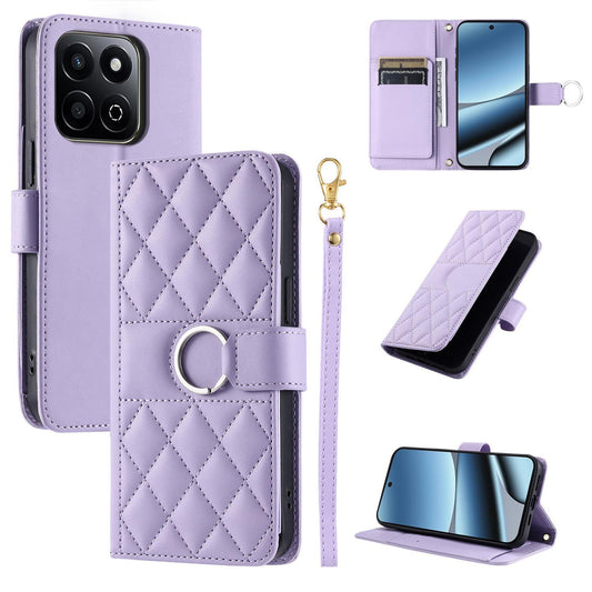 For Honor X7c 4G / 200 Smart / Play9T 5G Ring Buckle Rhombic Leather Phone Case(Purple)