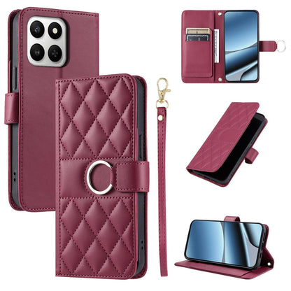 For Honor 400 Smart / X7d 5G Ring Buckle Rhombic Leather Phone Case(Red)