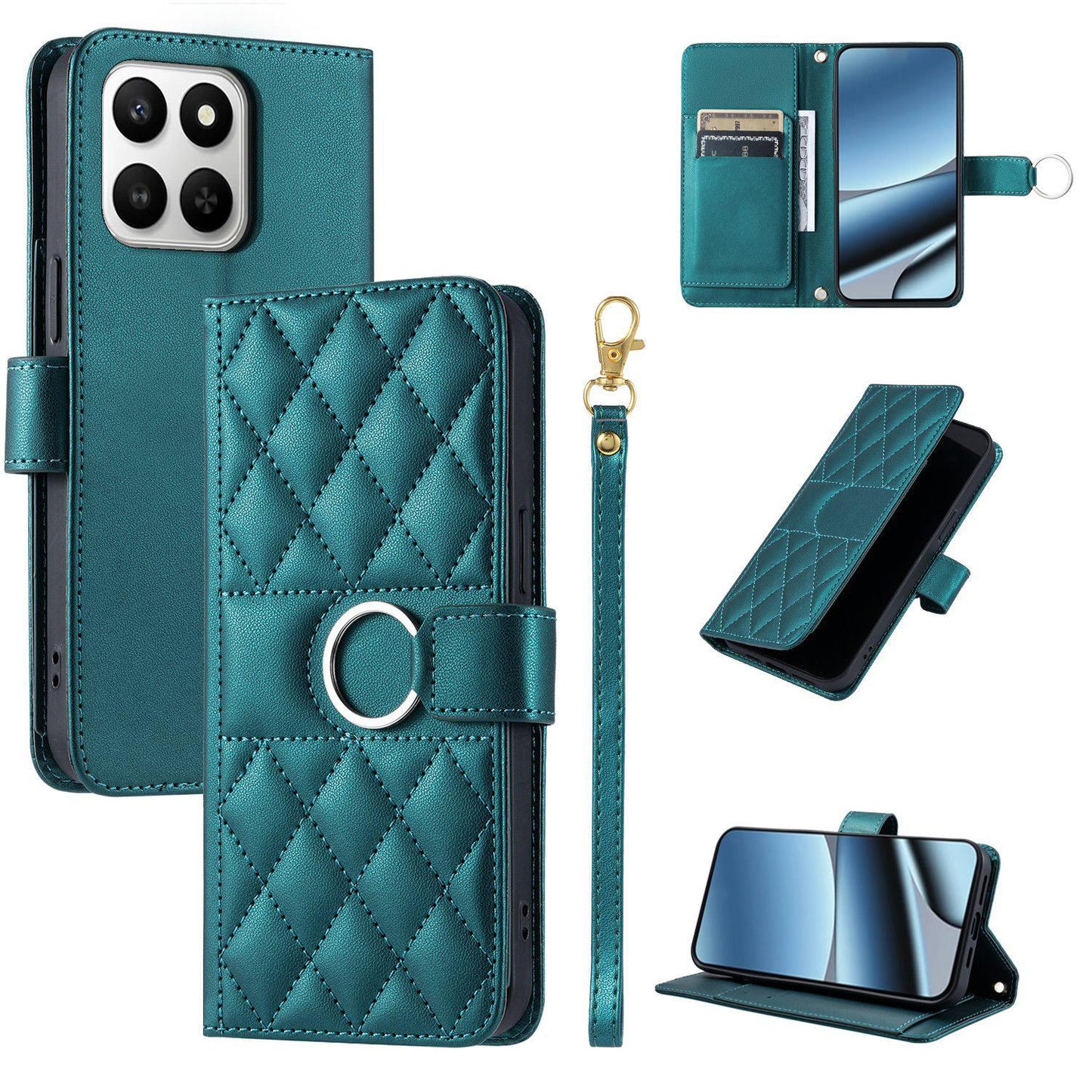 For Honor 400 Smart / X7d 5G Ring Buckle Rhombic Leather Phone Case(Green)
