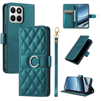 For Honor 400 Smart / X7d 5G Ring Buckle Rhombic Leather Phone Case(Green)