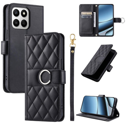For Honor 400 Smart / X7d 5G Ring Buckle Rhombic Leather Phone Case(Black)