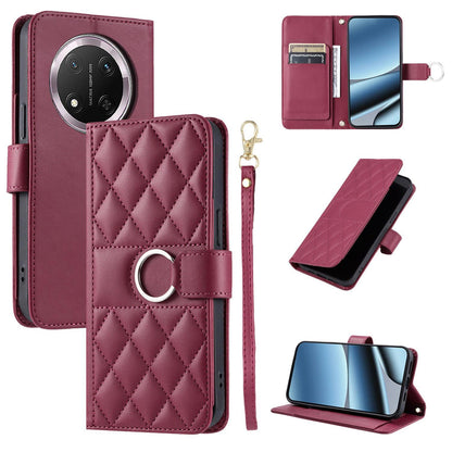 For Honor X9c / Magic7 Lite Ring Buckle Rhombic Leather Phone Case(Red)