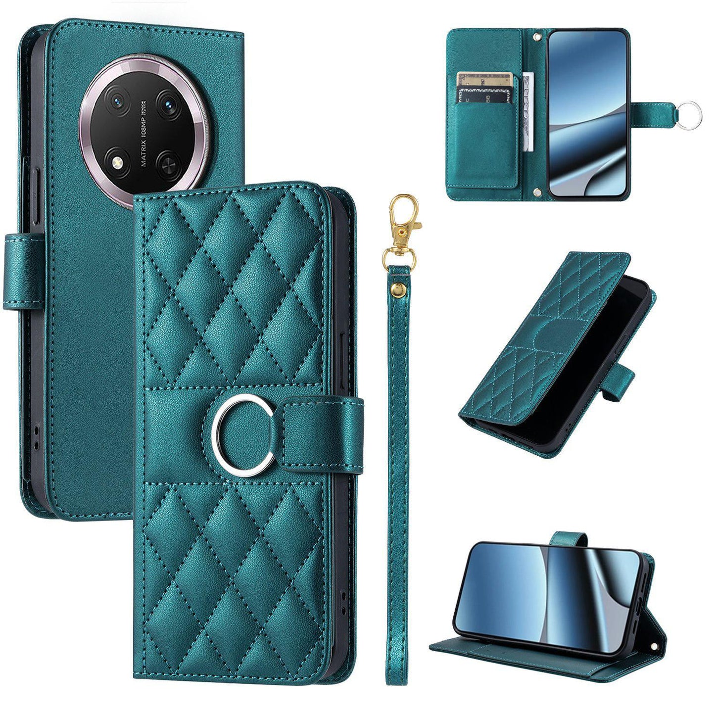 For Honor X9c / Magic7 Lite Ring Buckle Rhombic Leather Phone Case(Green)