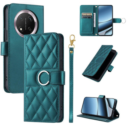 For Honor X9c / Magic7 Lite Ring Buckle Rhombic Leather Phone Case(Green)