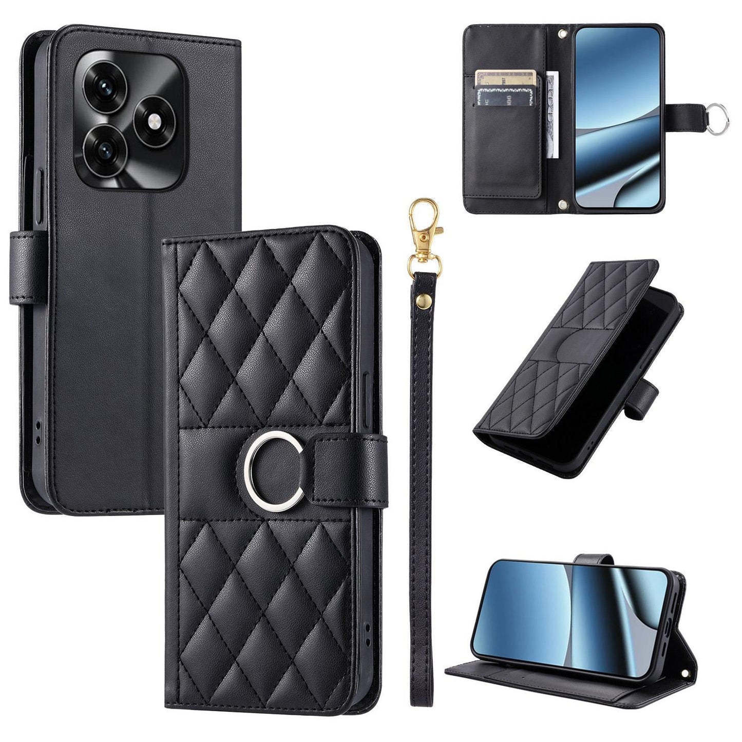 For Honor X5c 4G / X5c Plus / Play 10A Ring Buckle Rhombic Leather Phone Case(Black)