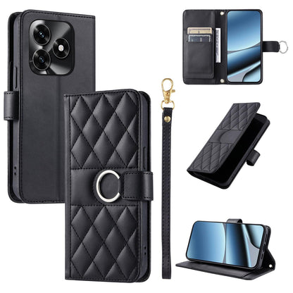 For Honor X5c 4G / X5c Plus / Play 10A Ring Buckle Rhombic Leather Phone Case(Black)