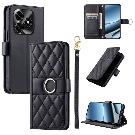 For Honor X5c 4G / X5c Plus / Play 10A Ring Buckle Rhombic Leather Phone Case(Black)