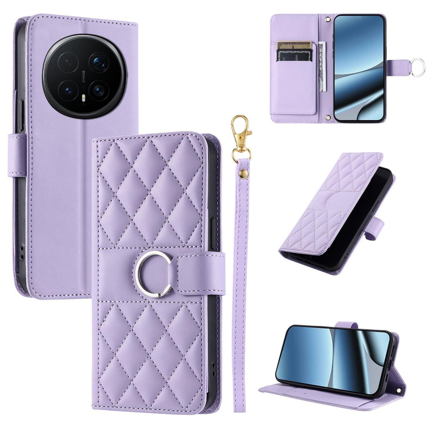 For Honor Magic8 Ring Buckle Rhombic Leather Phone Case(Purple)