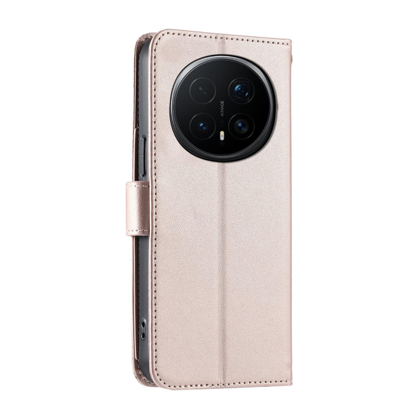 For Honor Magic8 Pro Ring Buckle Rhombic Leather Phone Case(Rose Gold)