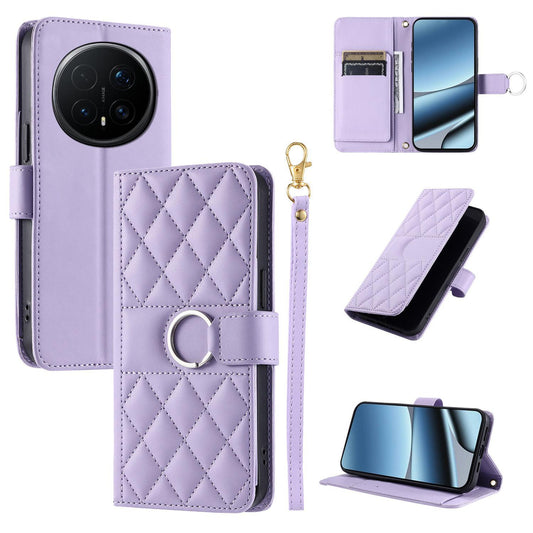 For Honor Magic8 Pro Ring Buckle Rhombic Leather Phone Case(Purple)
