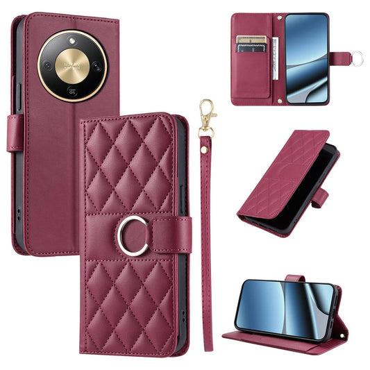 For Honor Magic8 Lite / X9d / X70 5G Ring Buckle Rhombic Leather Phone Case(Red)