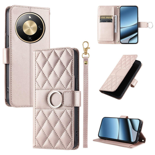 For Honor Magic8 Lite / X9d / X70 5G Ring Buckle Rhombic Leather Phone Case(Rose Gold)