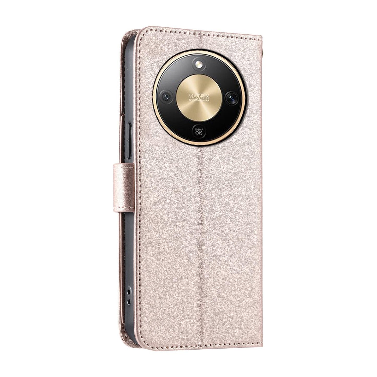 For Honor Magic8 Lite / X9d / X70 5G Ring Buckle Rhombic Leather Phone Case(Rose Gold)