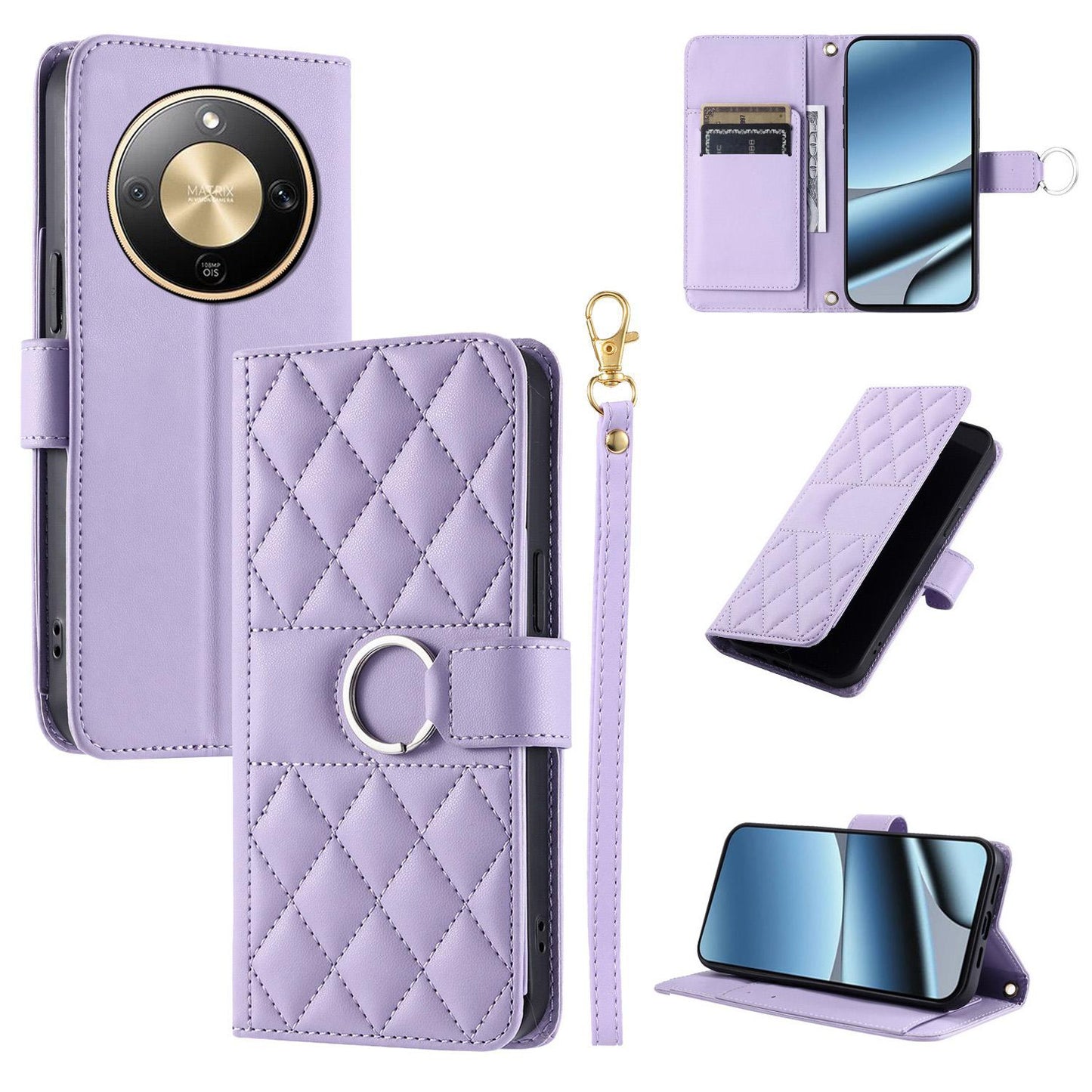 For Honor Magic8 Lite / X9d / X70 5G Ring Buckle Rhombic Leather Phone Case(Purple)