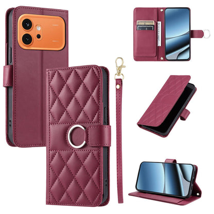 For Honor 600 / 600 Pro Global Ring Buckle Rhombic Leather Phone Case(Red)