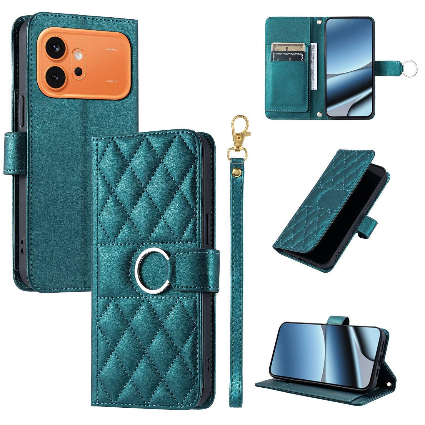 For Honor 600 / 600 Pro Global Ring Buckle Rhombic Leather Phone Case(Green)