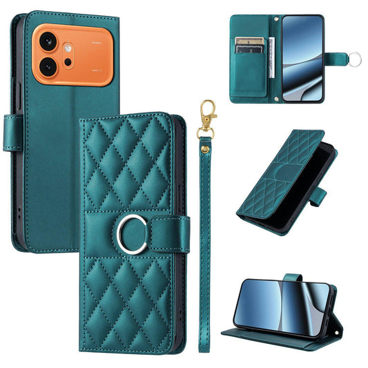 For Honor 600 / 600 Pro Global Ring Buckle Rhombic Leather Phone Case(Green)