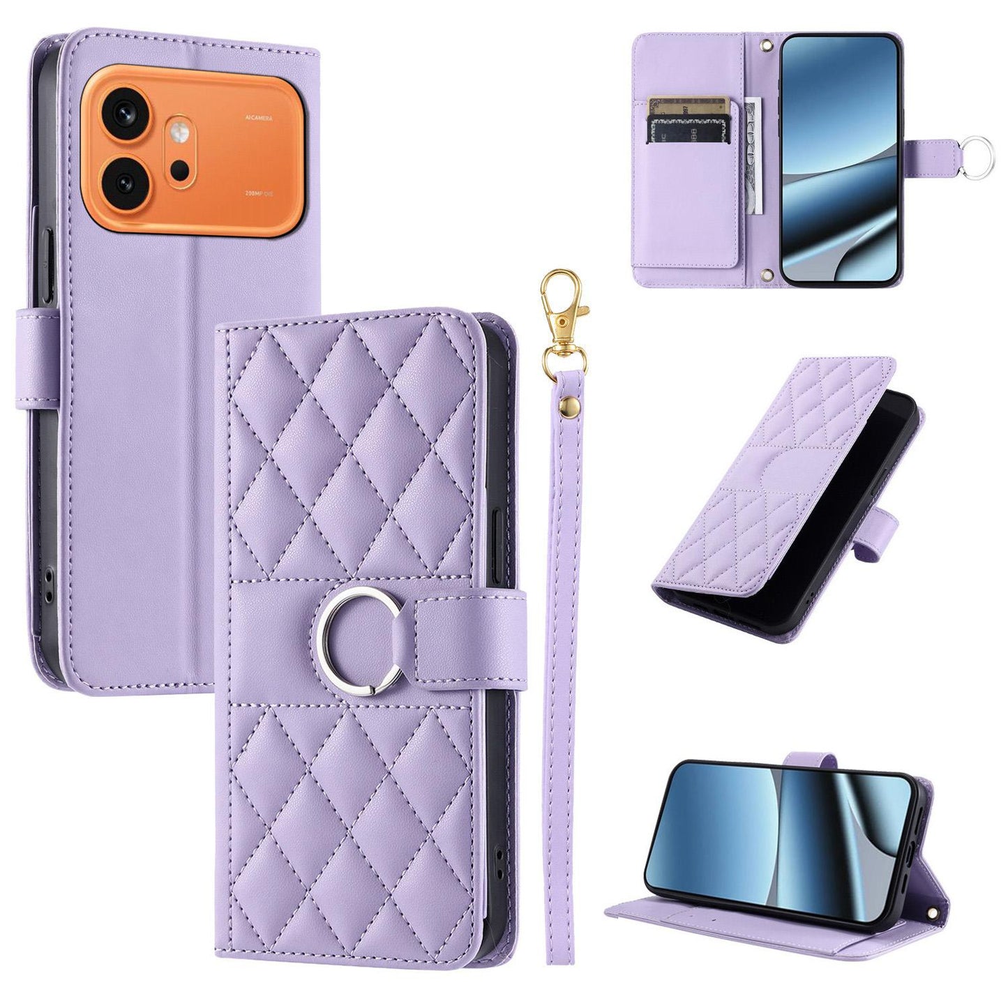 For Honor 600 / 600 Pro Global Ring Buckle Rhombic Leather Phone Case(Purple)