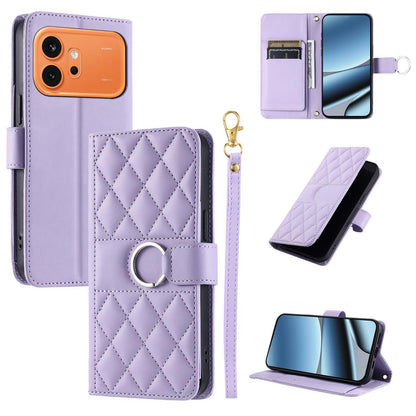 For Honor 600 / 600 Pro Global Ring Buckle Rhombic Leather Phone Case(Purple)