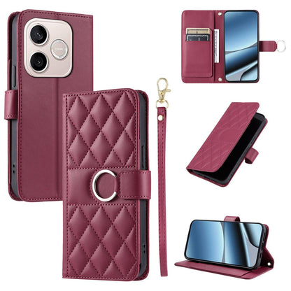 For Honor 600 Lite Global / 500 Smart 5G Ring Buckle Rhombic Leather Phone Case(Red)