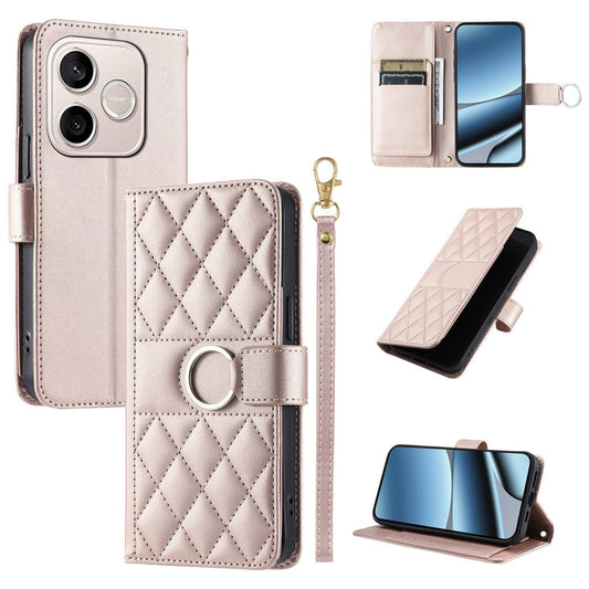 For Honor 600 Lite Global / 500 Smart 5G Ring Buckle Rhombic Leather Phone Case(Rose Gold)