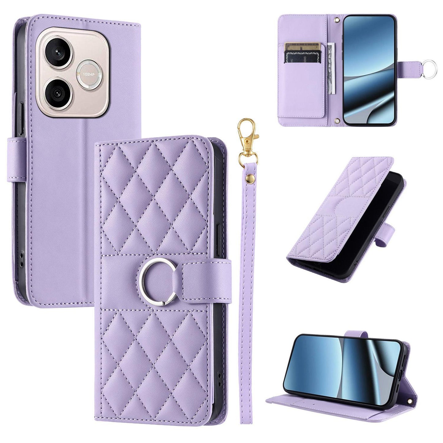 For Honor 600 Lite Global / 500 Smart 5G Ring Buckle Rhombic Leather Phone Case(Purple)