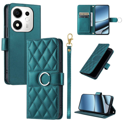 For Honor 600 Smart 5G Ring Buckle Rhombic Leather Phone Case(Green)